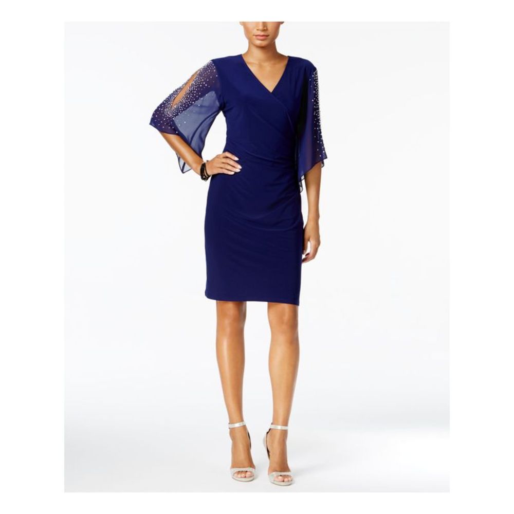 JBS LIMITED Womens Blue Bell Sleeve V Neck Knee Length Evening Body Con Dress XL